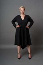 Long Sleeve Midi Dress with High Low Hem for plus size and curvy women.