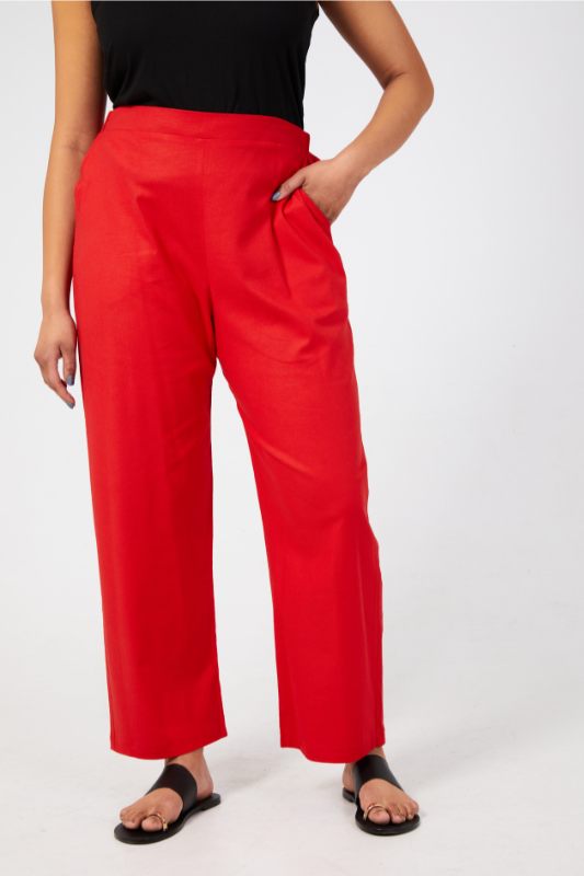 Waverly Stretch Linen Palazzo Trouser – Red