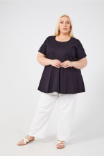 Wendi Stretch Linen Swing Shell Top - Navy
