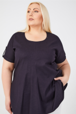 Wendi Stretch Linen Swing Shell Top - Navy