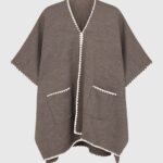 Matilda Contrast Stitch Poncho - Pebble Marl