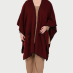 Matilda Contrast Stitch Poncho - Bordeaux