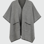 Matilda Contrast Stitch Poncho - Light Grey Marl